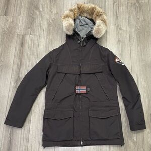 Napapijri Man Winter Coat With Fur Hoodie Lining Sz L